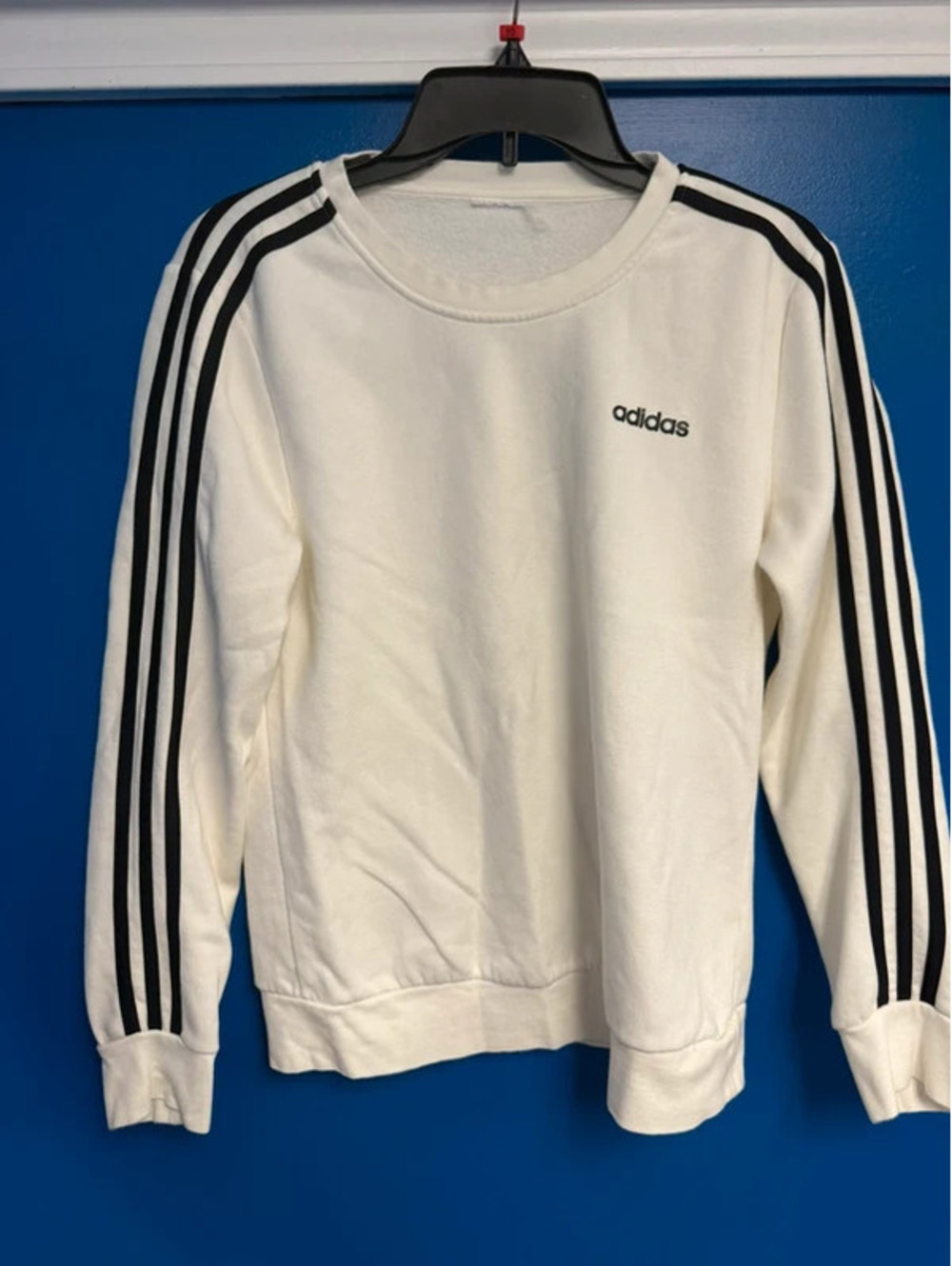Adidas Medium White 3-Stripes Crewneck Sweatshirt Black Logo